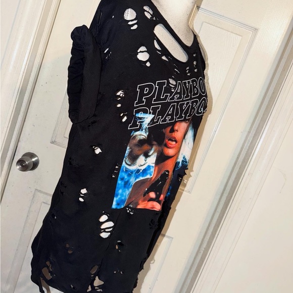 Black Playboy Tee | Distressed Oversized T-Shirt - Picture 6 of 14